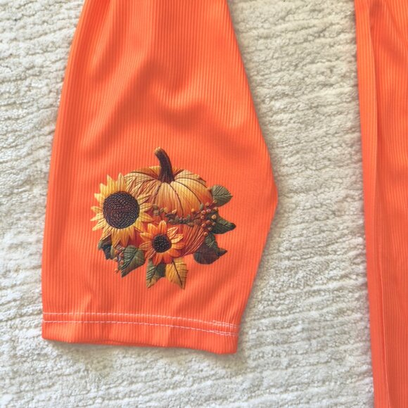 Pumpkin Sunflower Print Long Sleeve V Neck Fall Top Womens Size Large Polyester - Picture 9 of 13